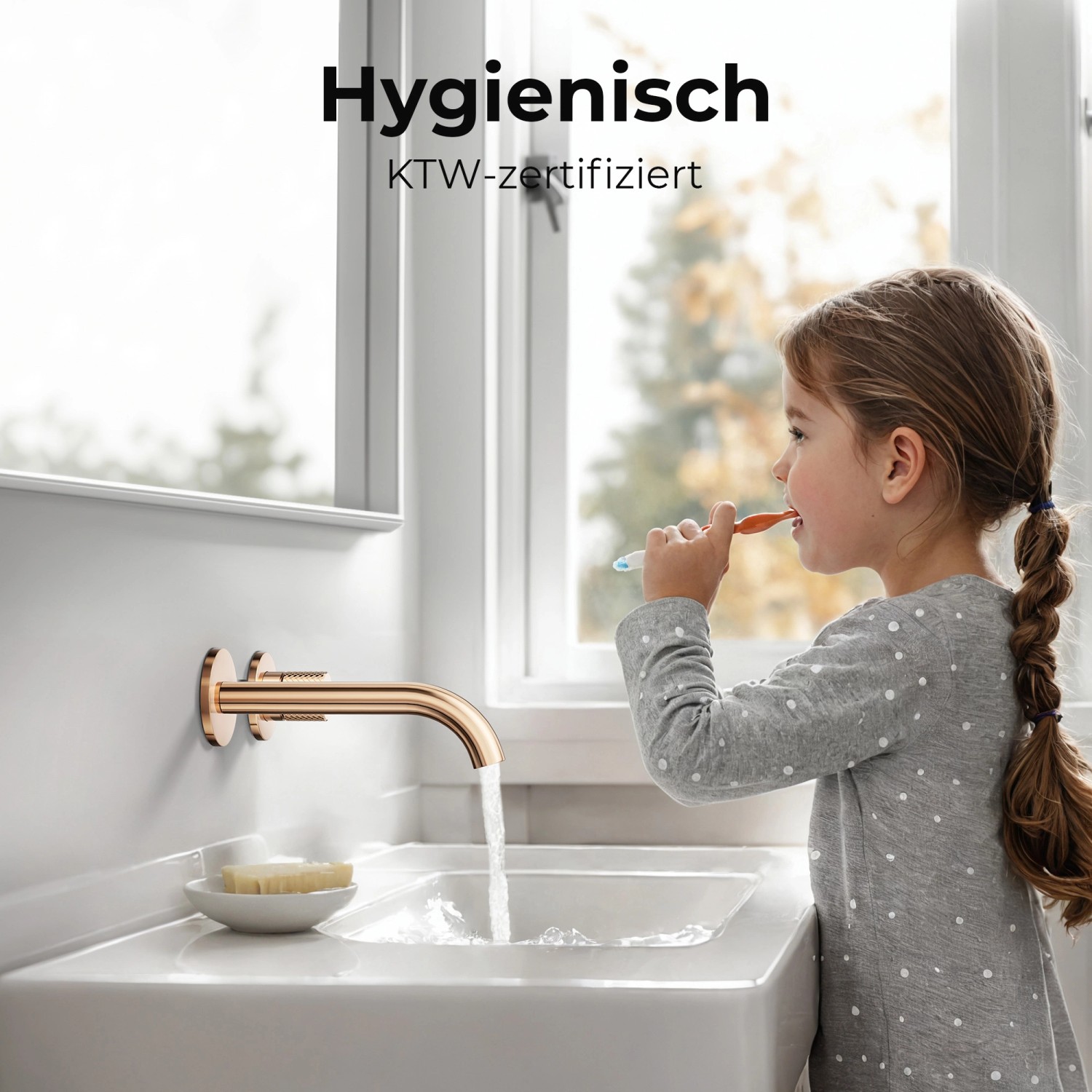 Emke Waschtischarmatur Unterputz für Wandmontage Rosengold Wasserhahn Badarmatur_4