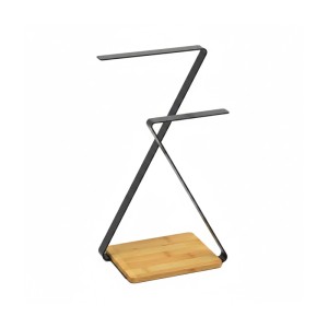 Relaxdays Handtuchständer Eisen Bambus Schwarz 36,5 cm x 26,5 cm x 15 cm