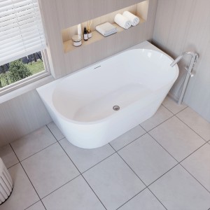 AICA Freistehende Badewanne 150x75cm Weiß Acrylwannen Badewannen Komplettset Vorinstalliertes Zubehör Inkl.Ab-/Überlauf