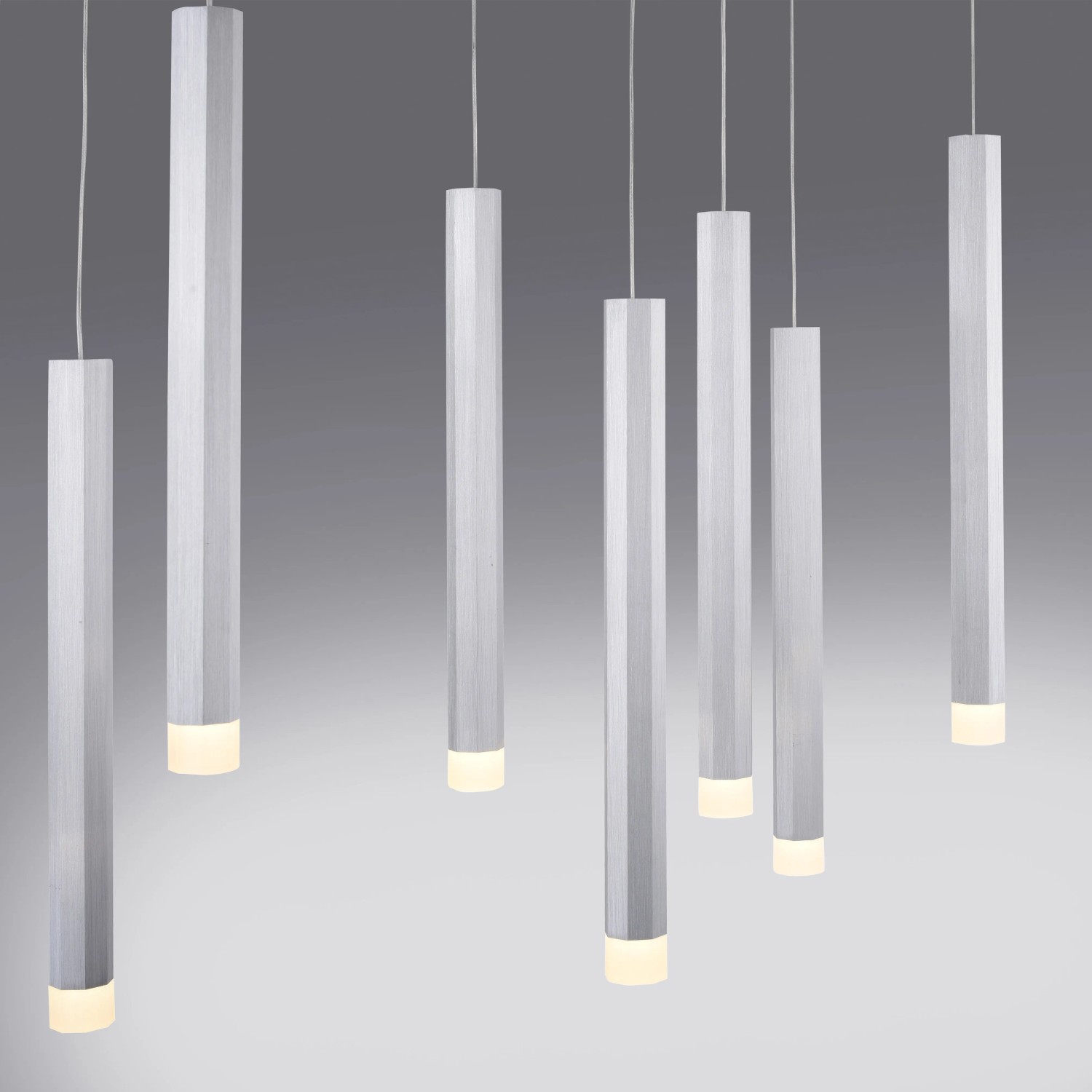 Just Light LED-Pendelleuchte Bruno, 10-flammig, Aluminium, schlankes Design.