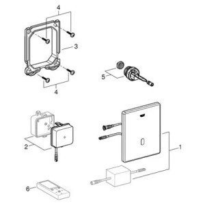 GROHE Tectron Skate Infrarot Betätigungsplatte für Urinal, Chrom. Einzelteile: Frontplatte, Sensor, Steuerung, Fernbedienung.