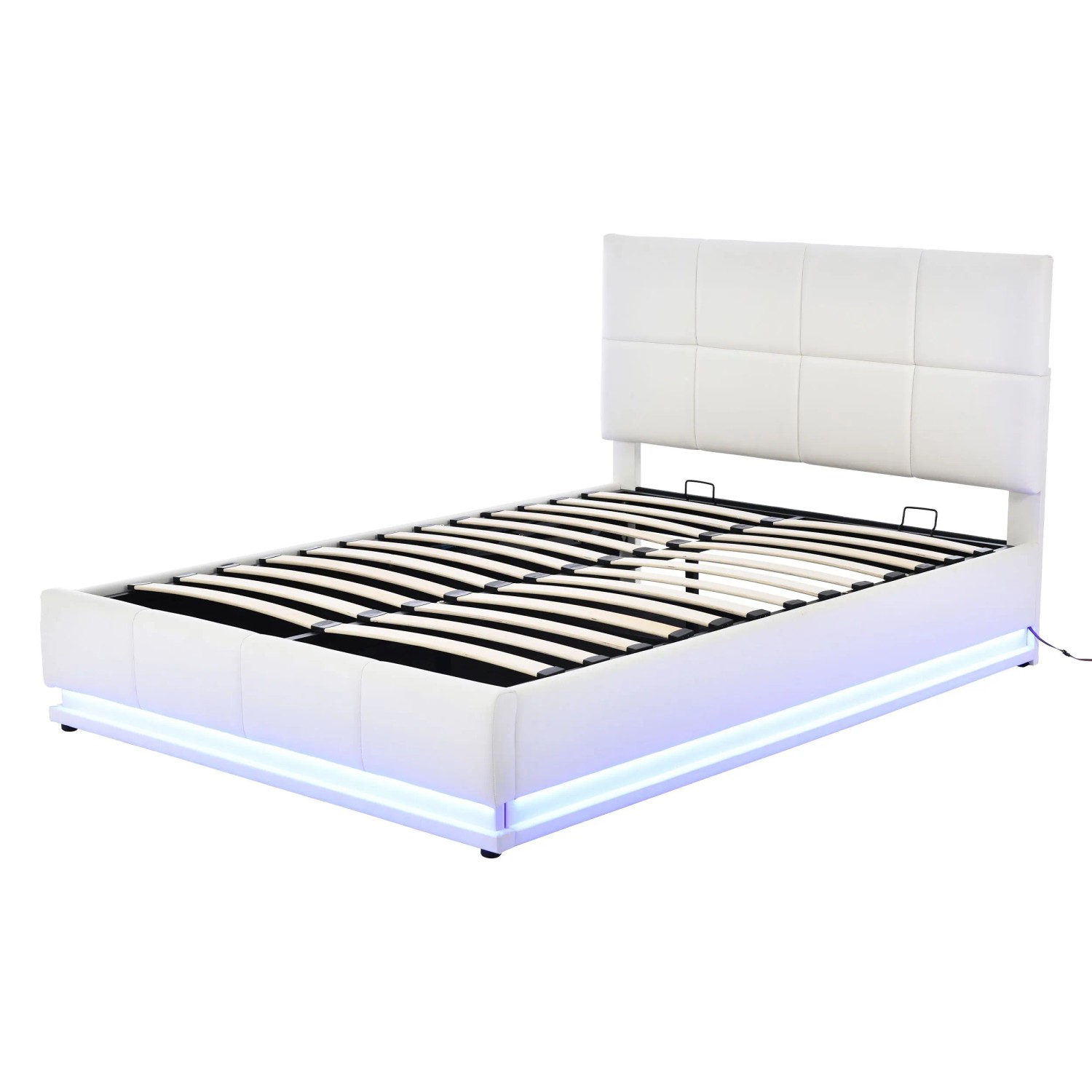 okwish Polsterbett 140x200cm mit LED Beleuchtung Schlafzimmer Weiß ohne Matratze