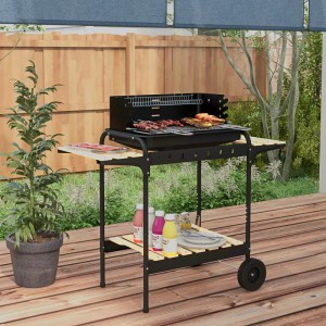 Outsunny Holzkohlegrill mit verstellbarem Rost und Ablagen aus Kiefernholz.