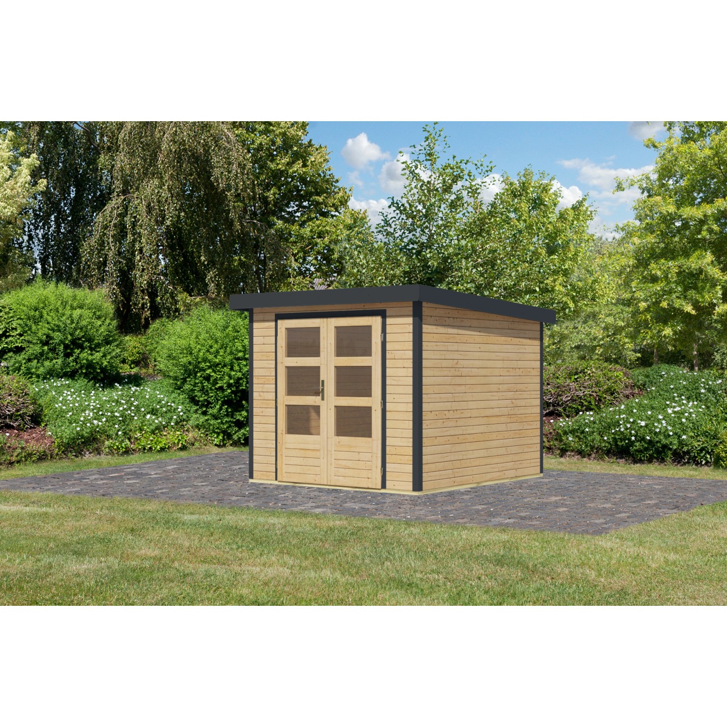 Karibu Gartenhaus Diego 3,5 A Naturbelassen/Anthrazit 209 x 238 x 242 cm günstig online kaufen