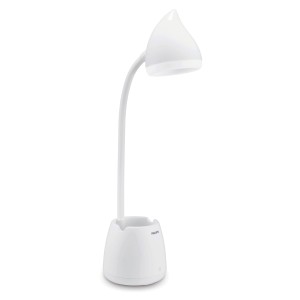 Weiße Philips LED Schreibtischleuchte Hat mit Akku und Stiftehalter.