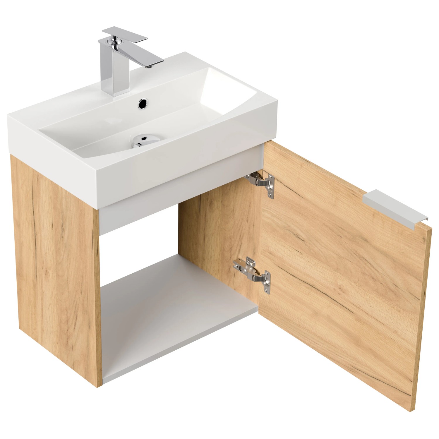 Posseik Badmöbel Cubi Slimline, Eiche Gold, 50 cm, mit Waschbecken und SoftClose-Funktion.