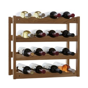 Weinregal aus Walnuss für 16 Flaschen. Naturfarbenes Holz, 4 Ebenen. Praktische Weinlagerung für Zuhause.