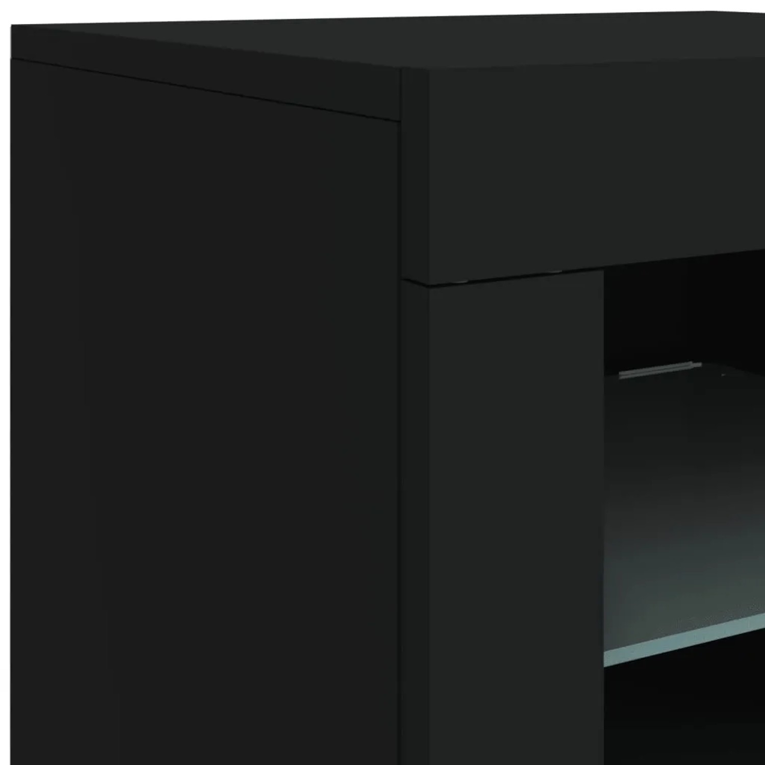 Schwarzer vidaXL Beistellschrank mit LED-Beleuchtung und Glasablage.