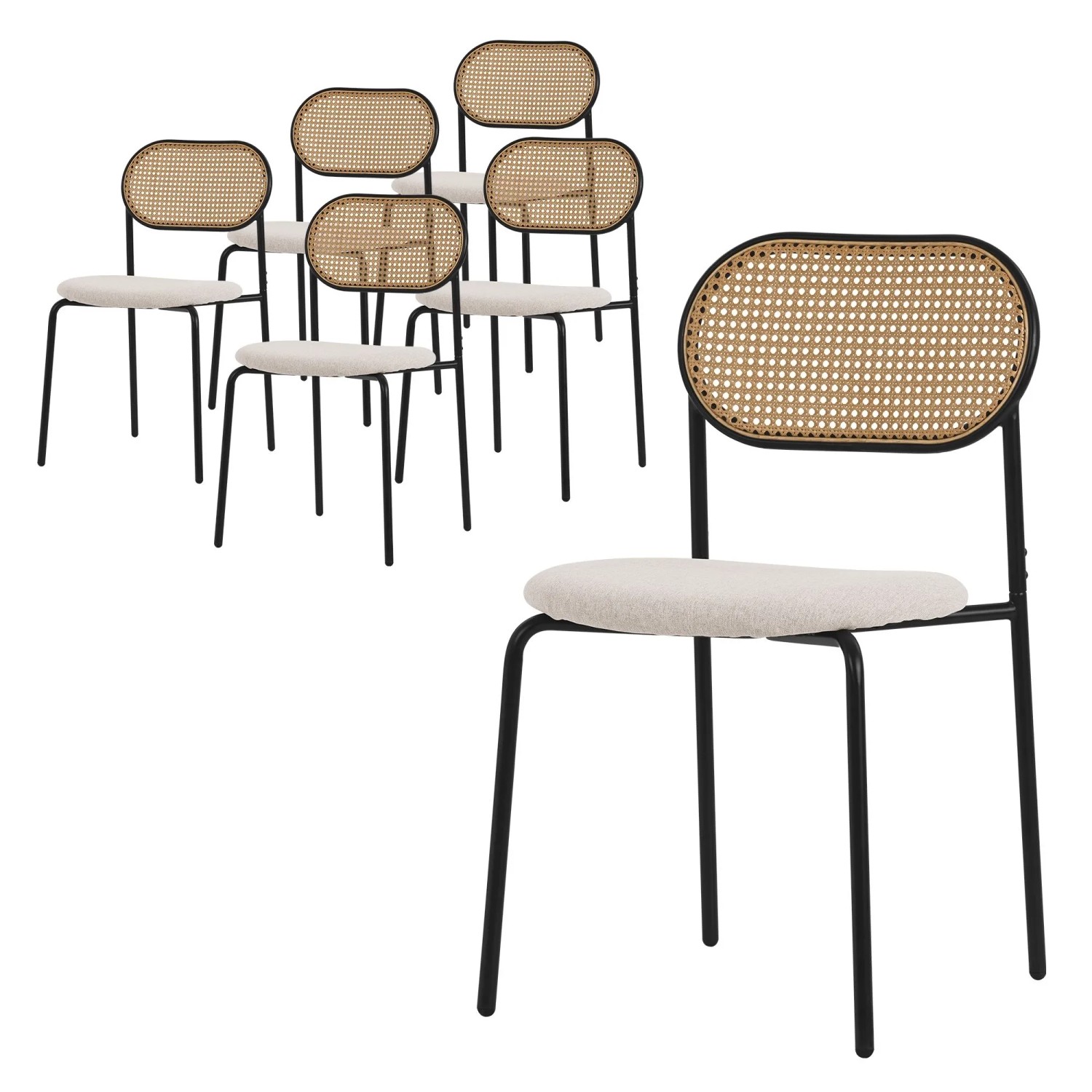 ML-Design Esszimmerstühle 6er Set Beige Rattan Rückenlehne Metallbeine