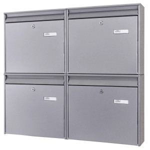 Burg-Wächter Briefkastenanlage für 4 Parteien, silberfarben, mit Montagematerial und Schlüsseln.