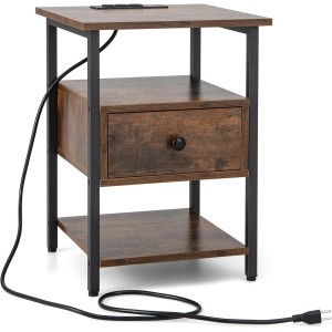 Costway Nachttisch mit Ladestation & Schublade 40 x 40 x 55 cm