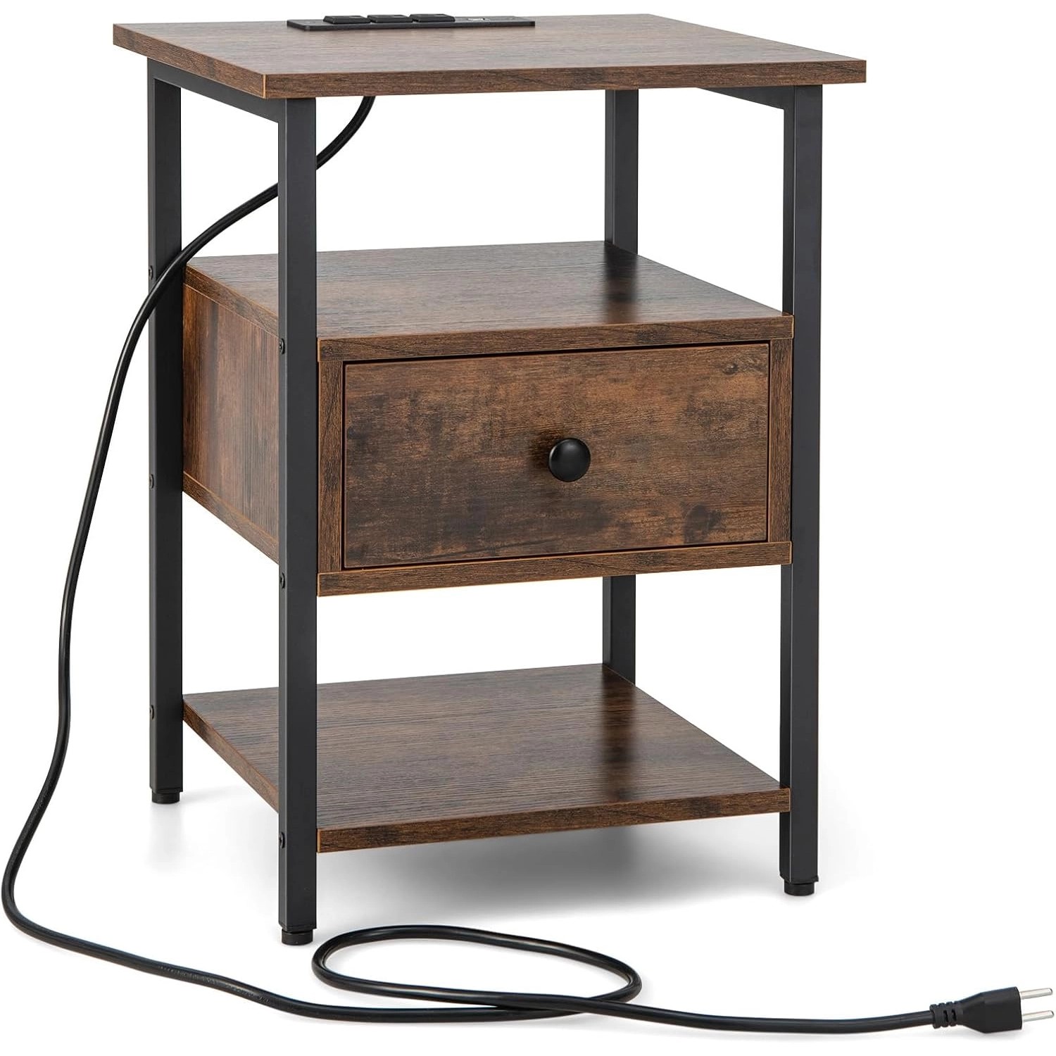 Costway Nachttisch mit Ladestation & Schublade 40 x 40 x 55 cm