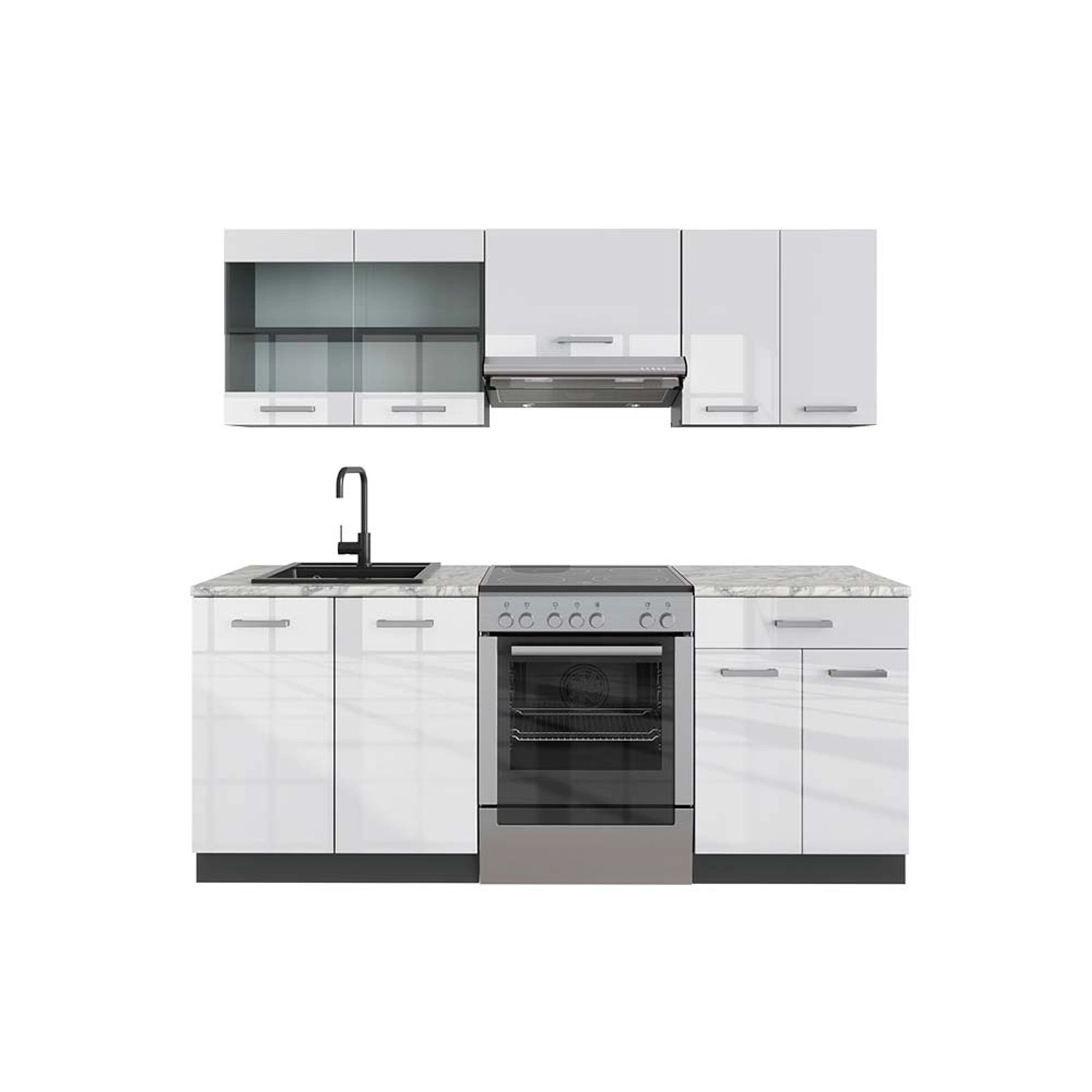 Vicco R-Line Küchenzeile Weiß Hochglanz/Anthrazit 200 cm AP Marmor günstig online kaufen