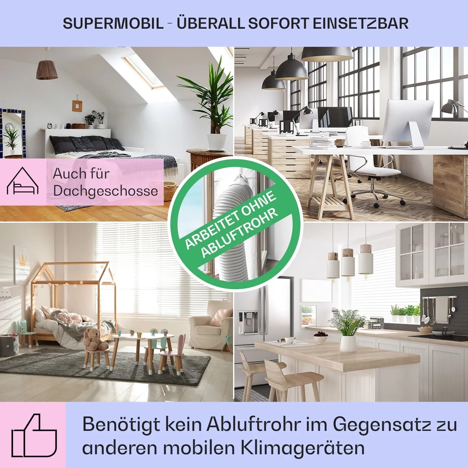 Klarstein Maxfresh Luftkühler: Mobil einsetzbar in versch. Räumen, ohne Abluftrohr. Ideal für Dachgeschoss.
