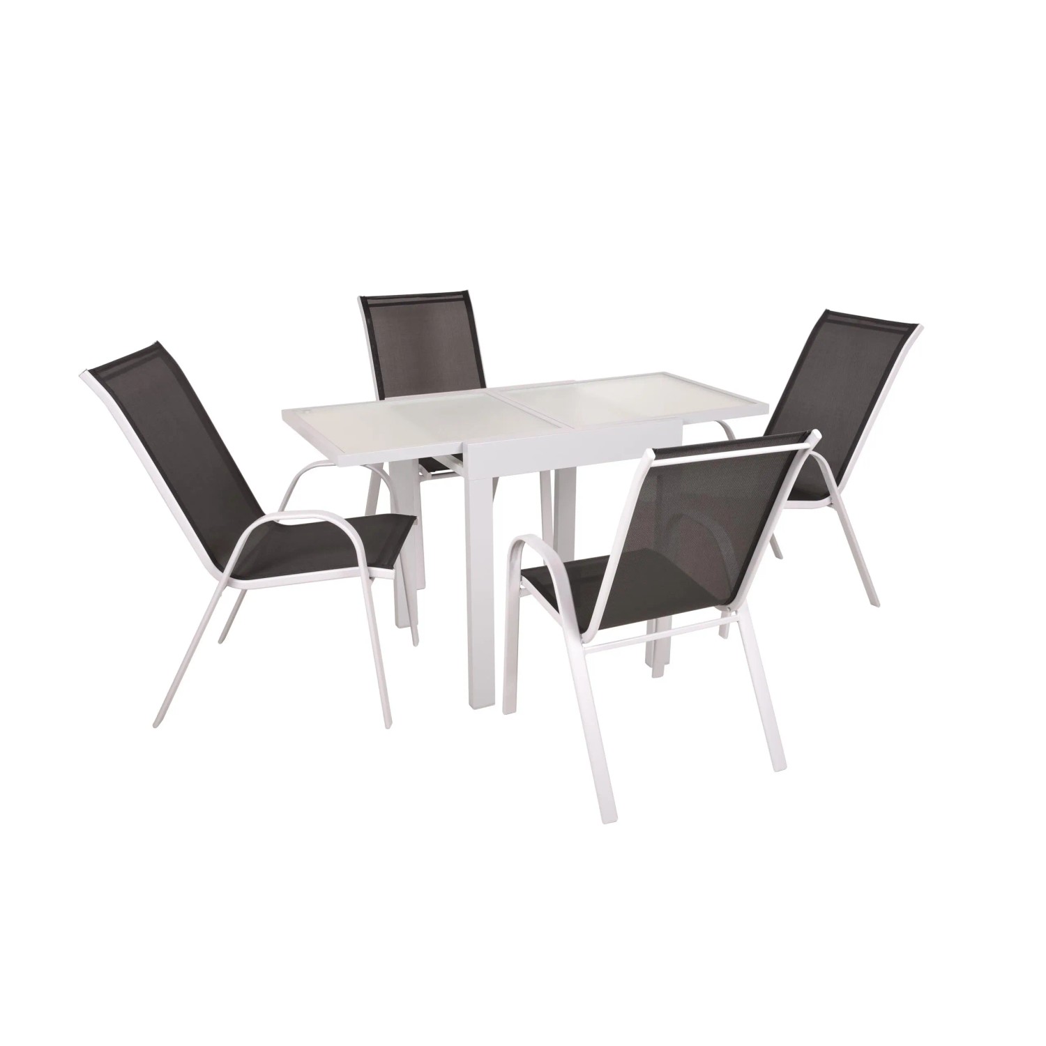 DELUKE Garten-Sitzgruppe NATALI 5-tlg. Kunststoff Schwarz Gartenmöbel-Set Gartengarnitur Garten-Essgruppe