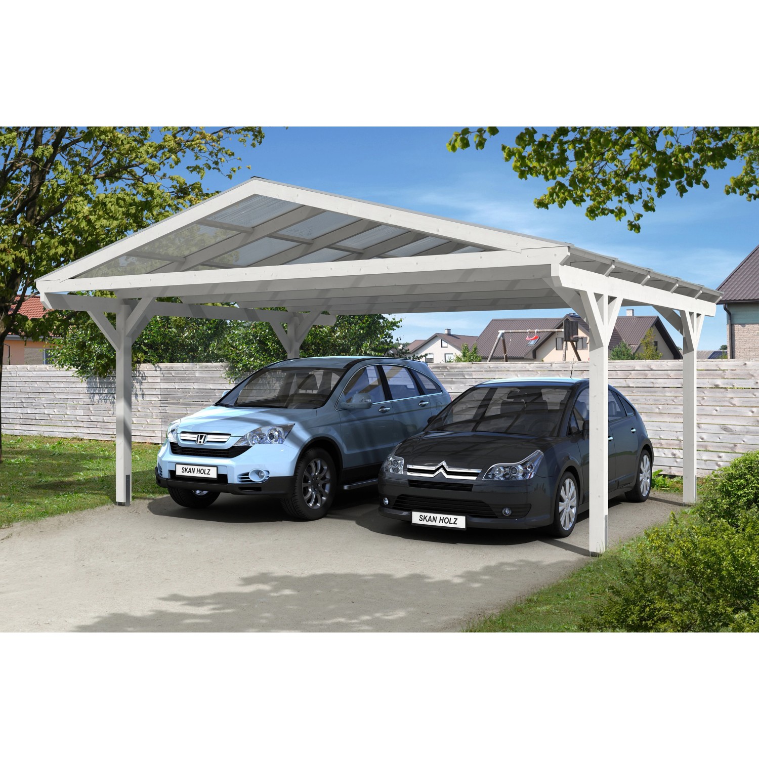 Skan Holz Carport Westerwald 570 cm x 541 cm gerade Kopfbänder Weiß