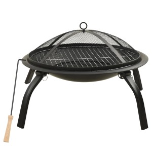 vidaXL 2-in-1 Feuerstelle und Grill aus Stahl, mit Schürhaken und Funkenschutz.