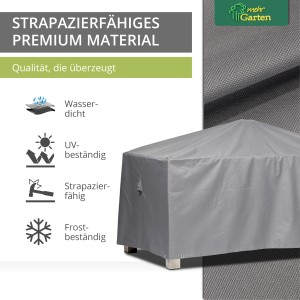 Graue, rechteckige Mehr Garten Schutzhülle für Gartentisch 225x115x71 cm, wasserdicht, UV- und frostbeständig.