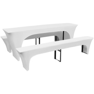 DELUKE Tischhussen 3-tlg. ALAU Hussen-Set Für Biertisch Bänke Stretchhussen Weiß 220x50x80cm Hussen Elastisch Bierzeltgarniturhusse