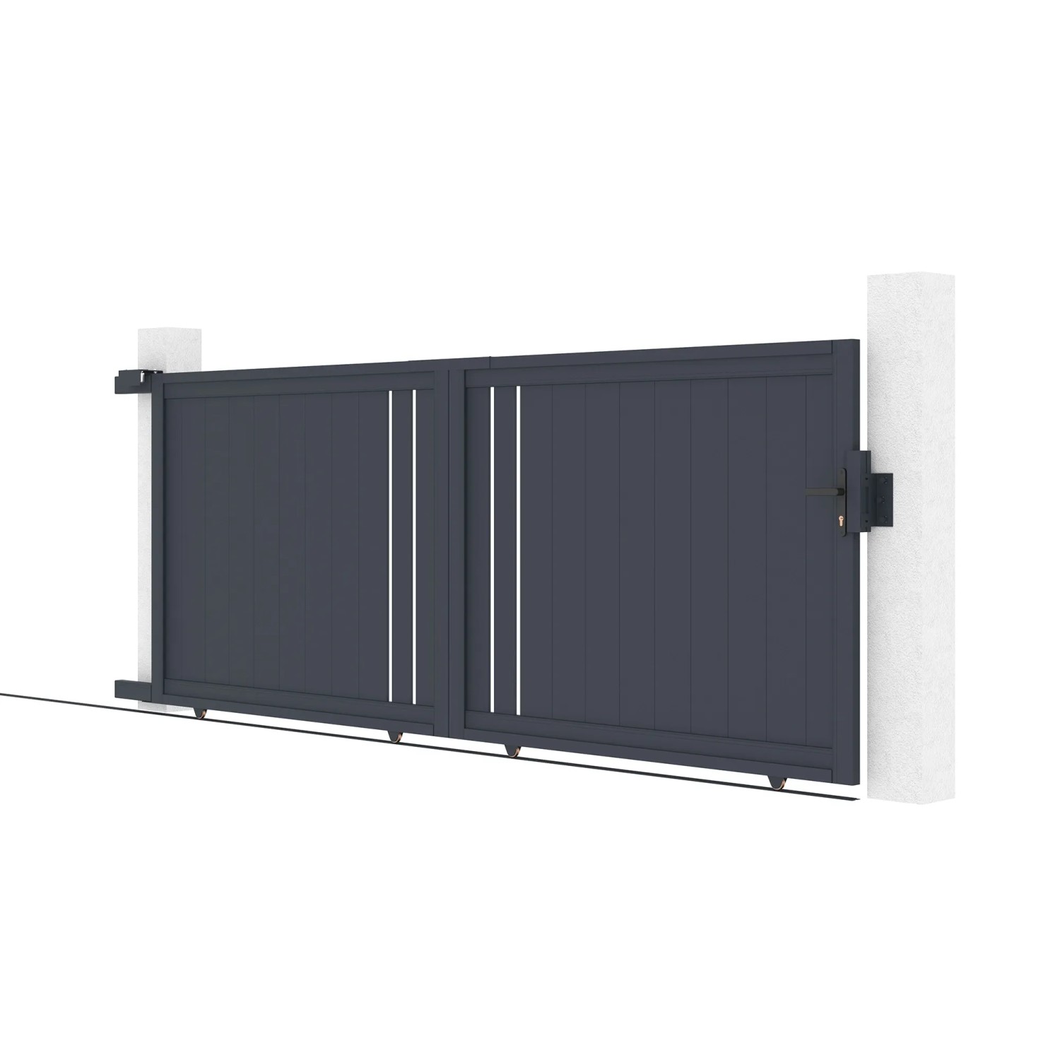 Graues Casanoov Schiebetor Giona (3,5 m) mit Pfosten. Modernes Gartentor aus Aluminium.