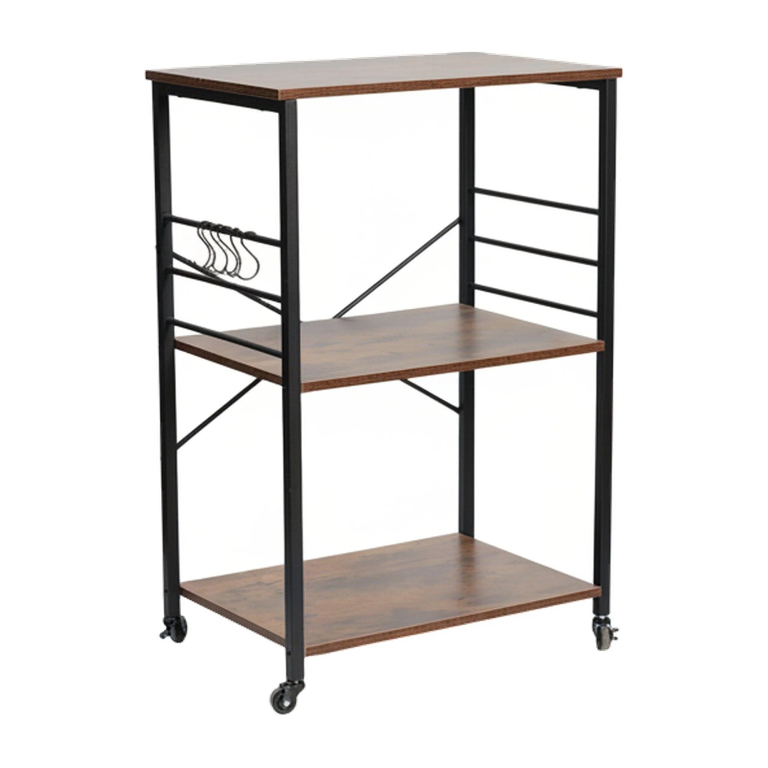Relaxdays Küchenrollwagen MDF Stahl Industrial mit Rollen 3 Ebenen 89 cm x 60 cm x 40 cm