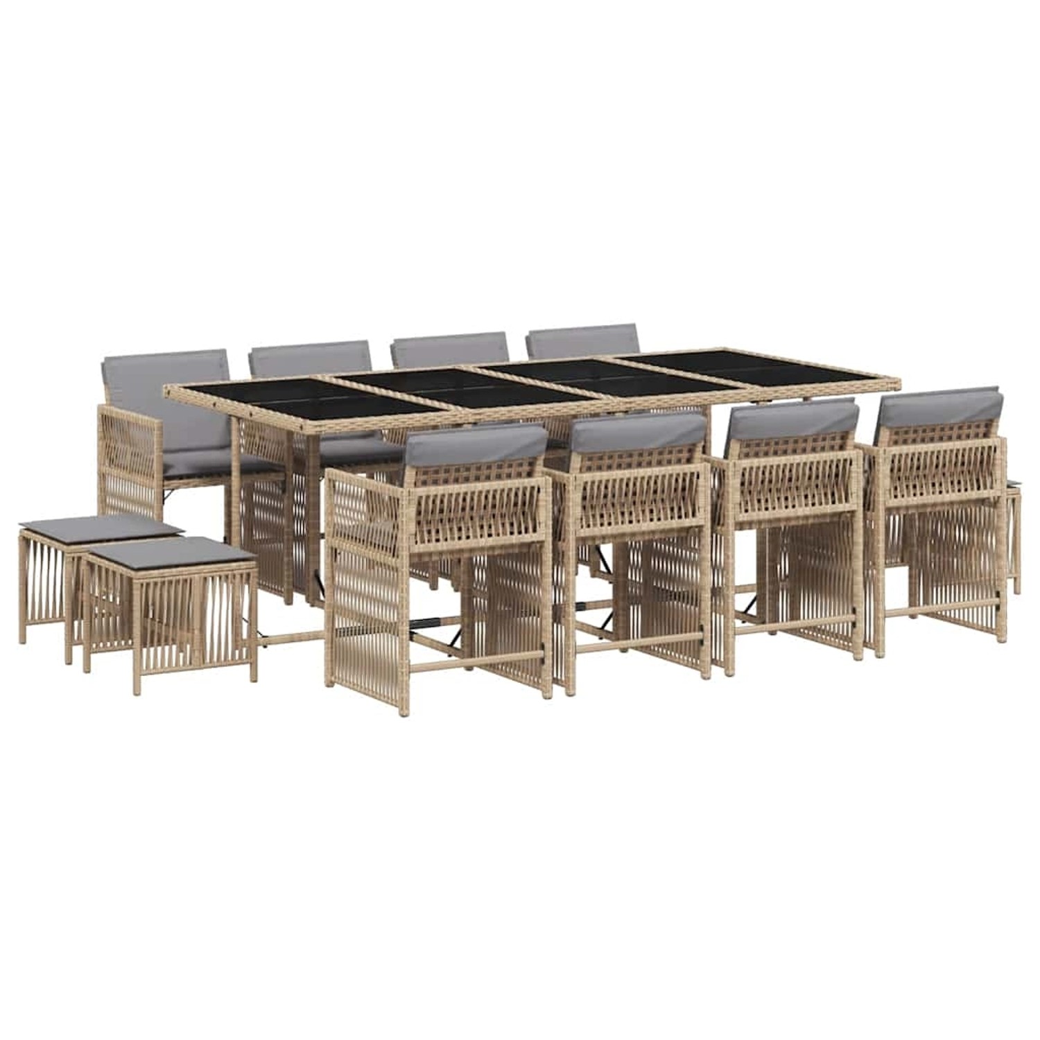vidaXL 13-Tlg Garten-Essgruppe mit Kissen Beigemischung Poly Rattan 3211704 günstig online kaufen