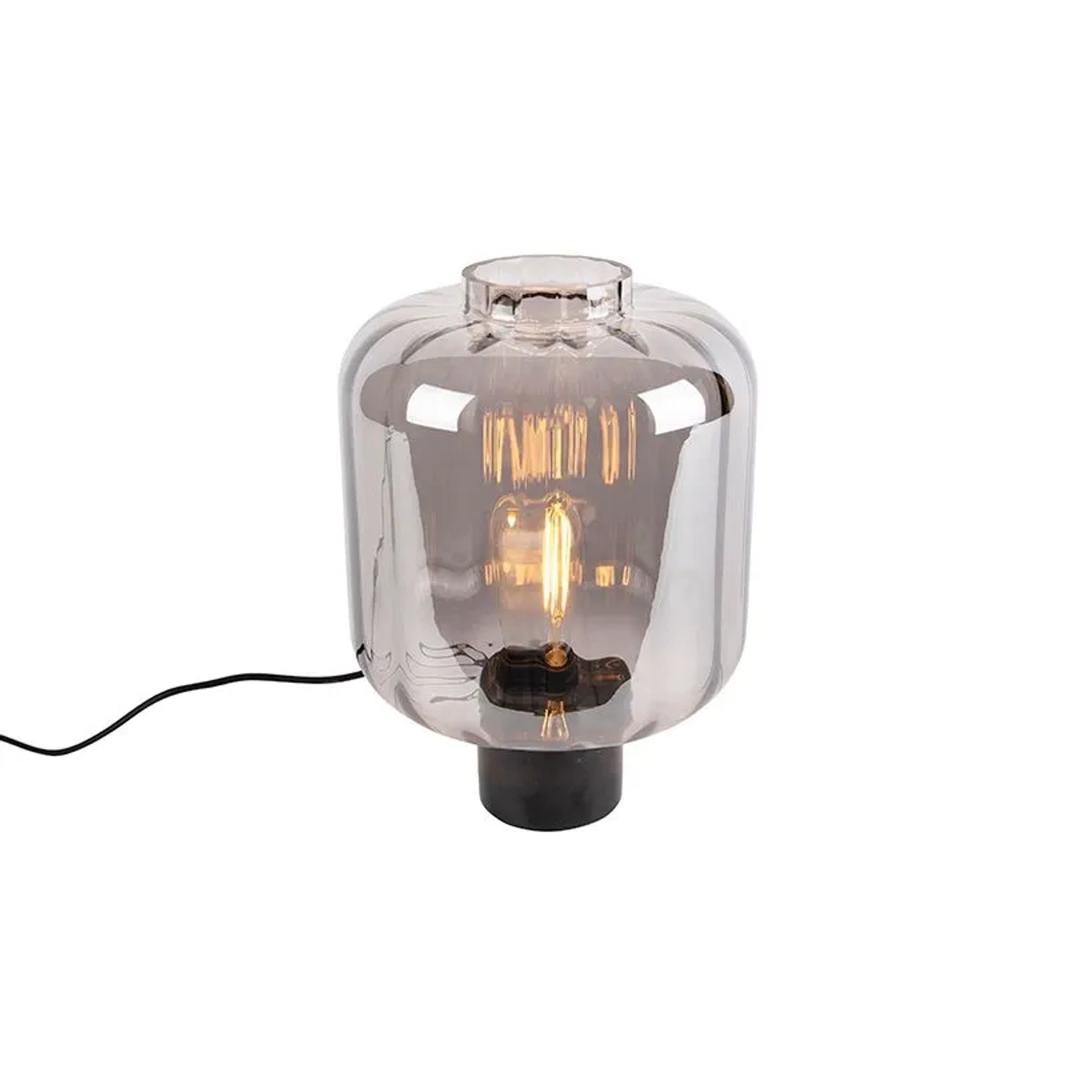 QAZQA Design Tischlampe Schwarz mit Rauchglas Qara