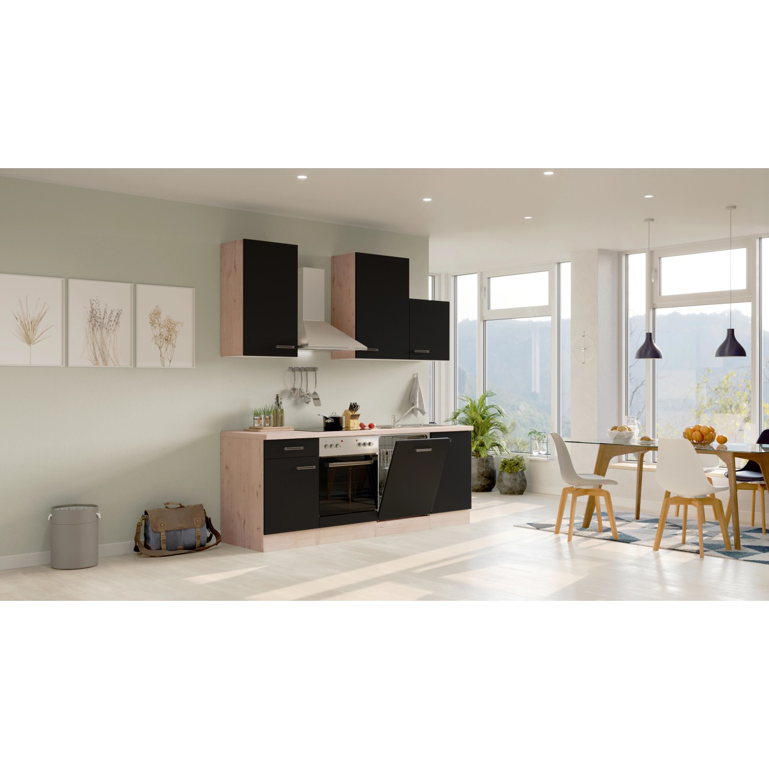 Flex-Well Exclusiv Küchenzeile/Küchenblock Lara 220 cm Anthrazit - San Remo Eiche