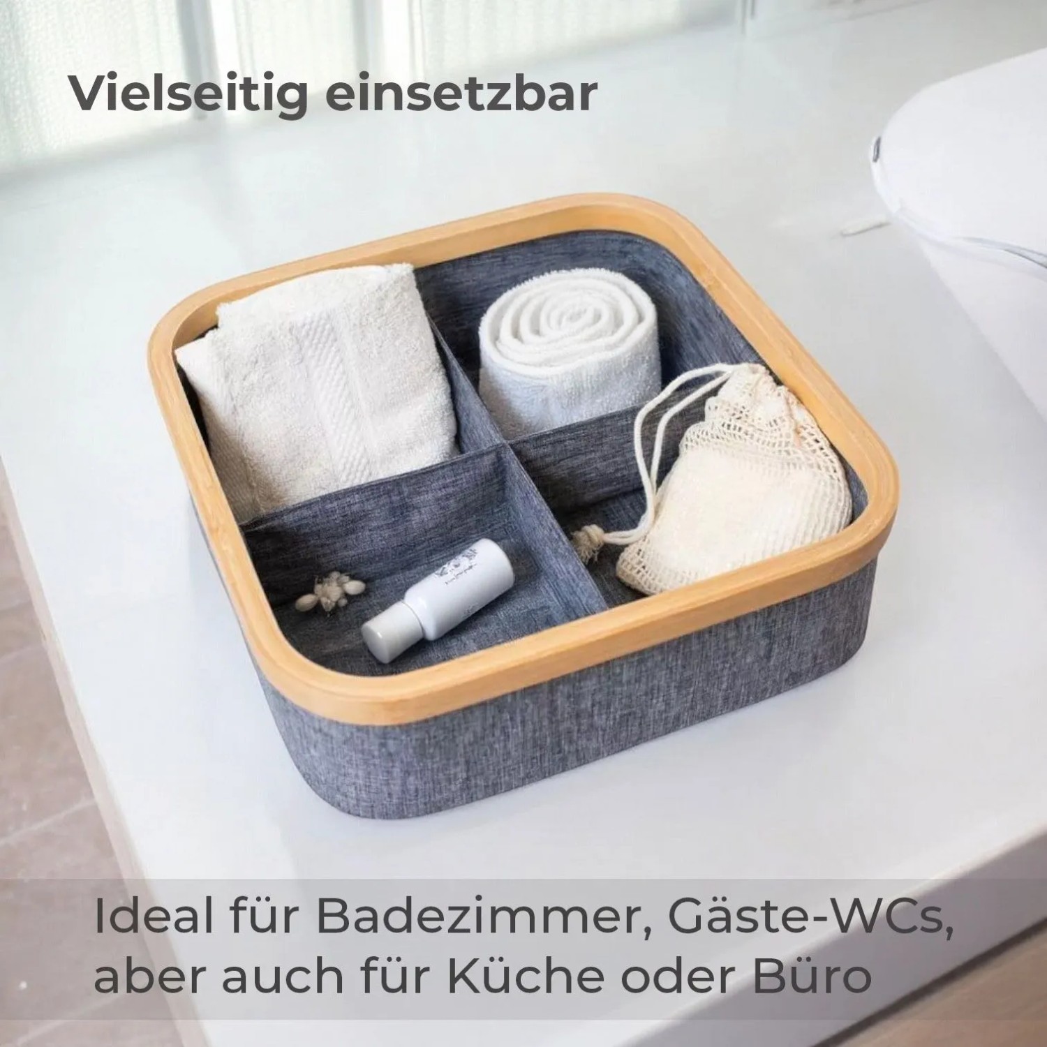 osoltus 2x Regal Box Badezimmer Nelson Bambus Aufbewahrungskorb Grau 4 Fächer_4