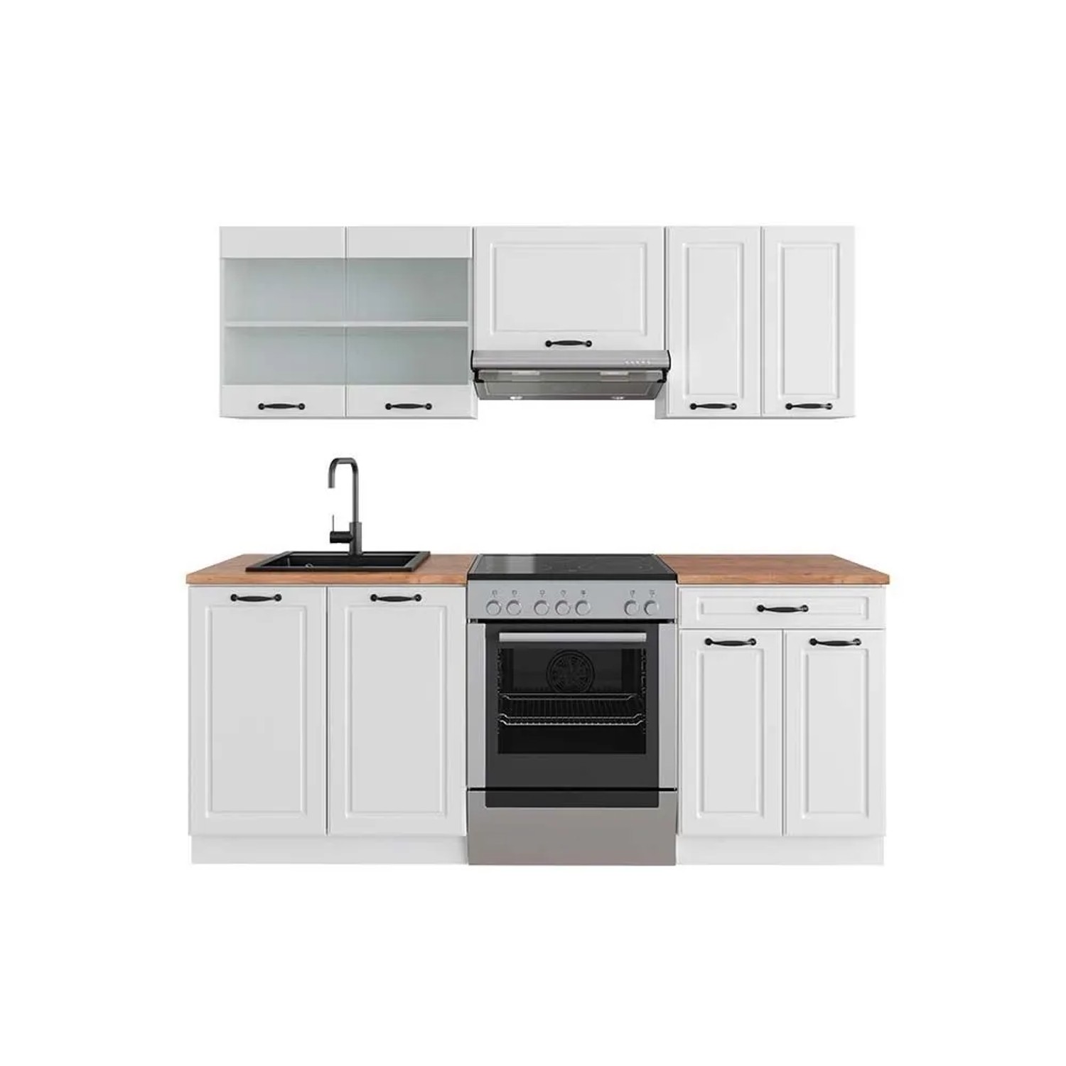 Vicco R-Line Küchenzeile Weiß Landhaus Weiß 200 cm AP Eiche ohne E-Geräte