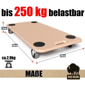 BigDean Plattformwagen bis 250kg belastbar Rollbrett mit bodenschonenden TPE Rollen Transportroller Möbelroller
