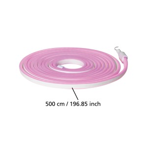 Aufgerolltes, pinkes Eglo LED-Leuchtband Flatneonled, 500 cm lang, für den Außenbereich.