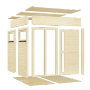 Elementgartenhaus Cubus 2 Office Lounge aus Holz, bestehend aus Wand-, Fenster-, Türelementen und Dachelementen.