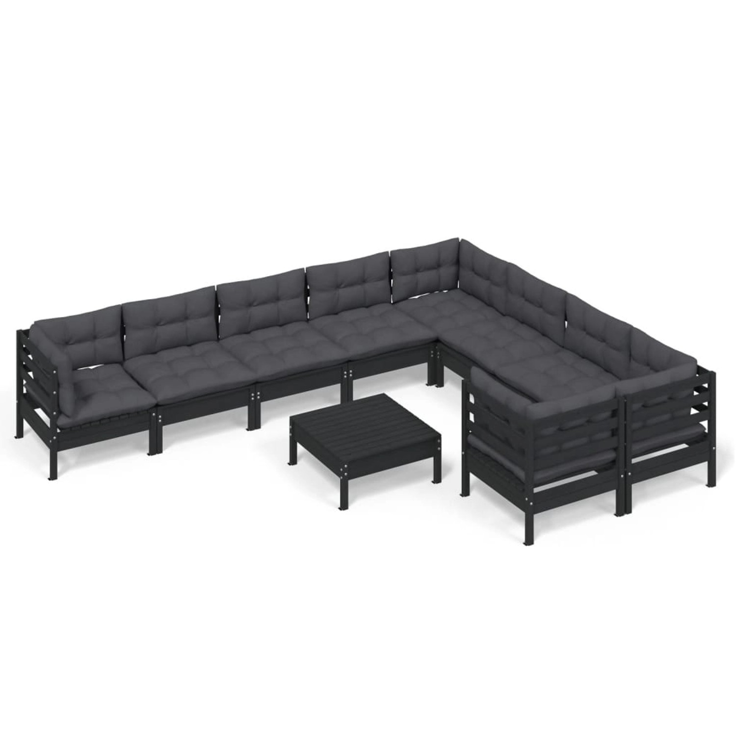 10-tlg. Garten-lounge-set Mit Kissen Schwarz Kiefernholz günstig online kaufen