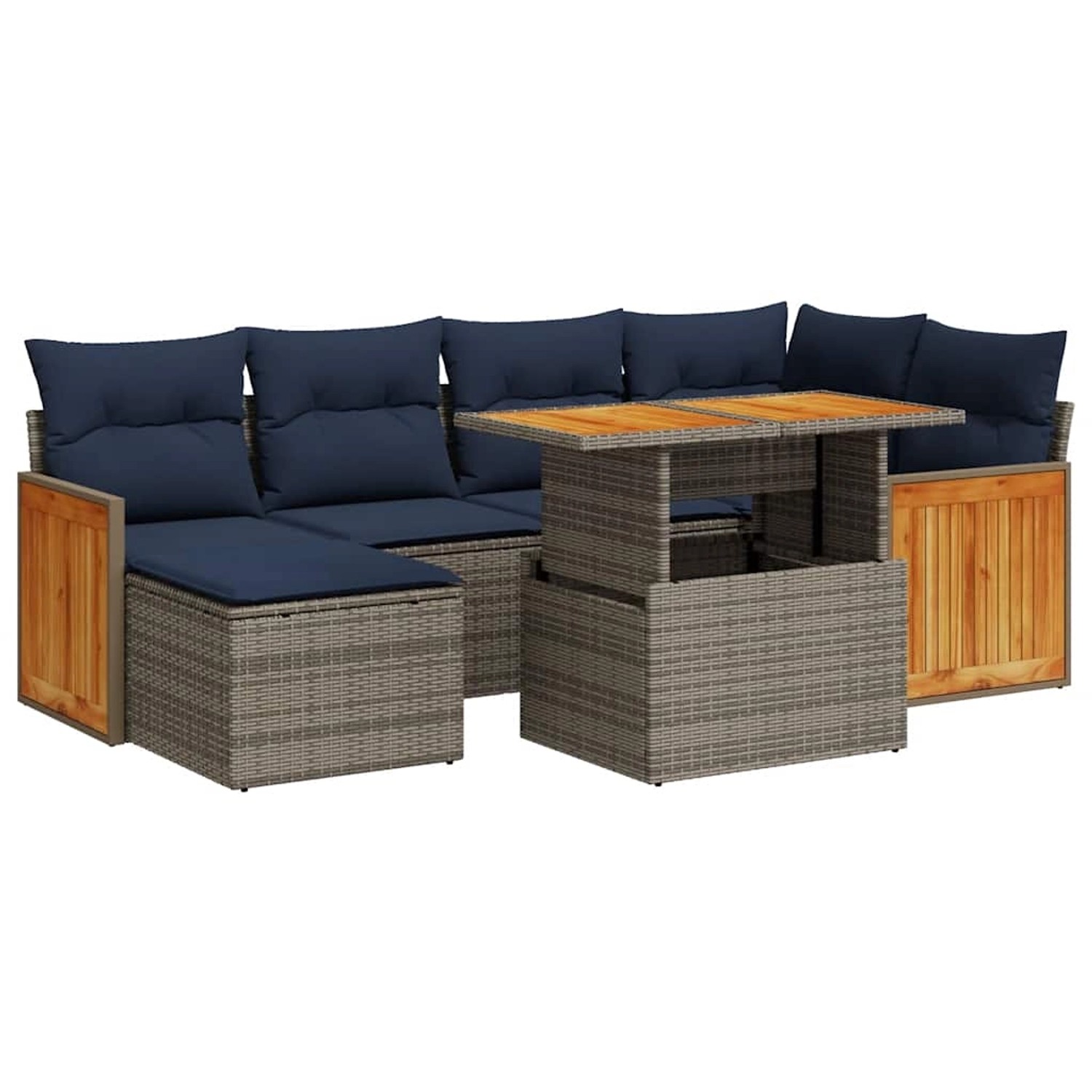 vidaXL 7-Tlg Garten-Sofagarnitur mit Kissen Schwarz Poly Rattan 3327736