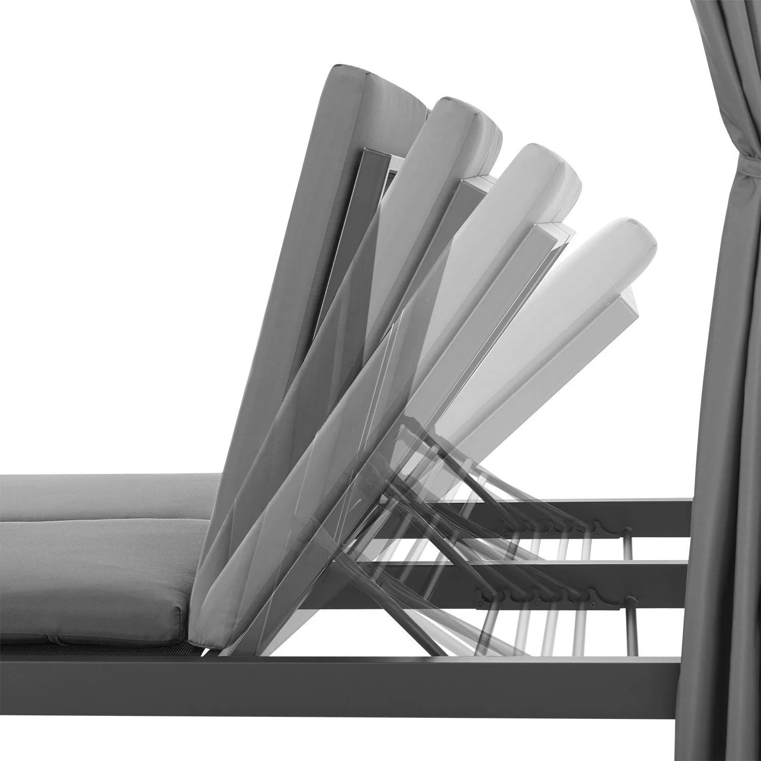 Detailansicht: Verstellbare Rückenlehne des grauen Juskys Doppel Loungebett Kreta.