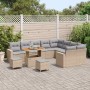 Beiges 12-tlg. vidaXL Garten-Sofa-Set aus Poly Rattan mit Tisch und Hockern.