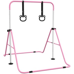 HOMCOM Kinderturnstange aus rosa Stahl, höhenverstellbar, mit Turnringen. Ideal für Sport & Fitness.