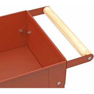Detailansicht: Rotes Kräuterhochbeet Urban (75x35 cm) mit Holzgriff.