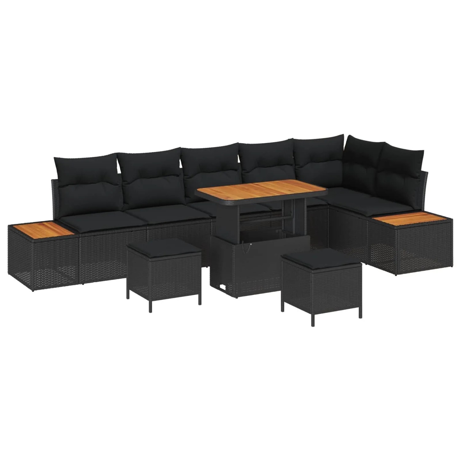 vidaXL Gartensofa-Set mit Kissen 9 Stk Schwarz Poly Rattan 3364884