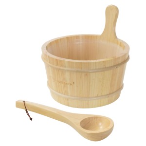 LuxeBath Saunazubehör Set 2 Teilig aus Massivem Kiefernholz Aufgusskübel und Schöpfkelle