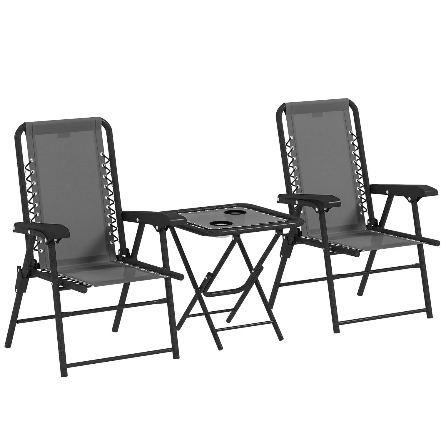 Furnicato Bistro Set 3-teilig Aus Stahl Wetterfest Gartenmöbel Set Mit Klappbar Bistrotisch Becherhalter Gartenstühlen Dunkelgrau
