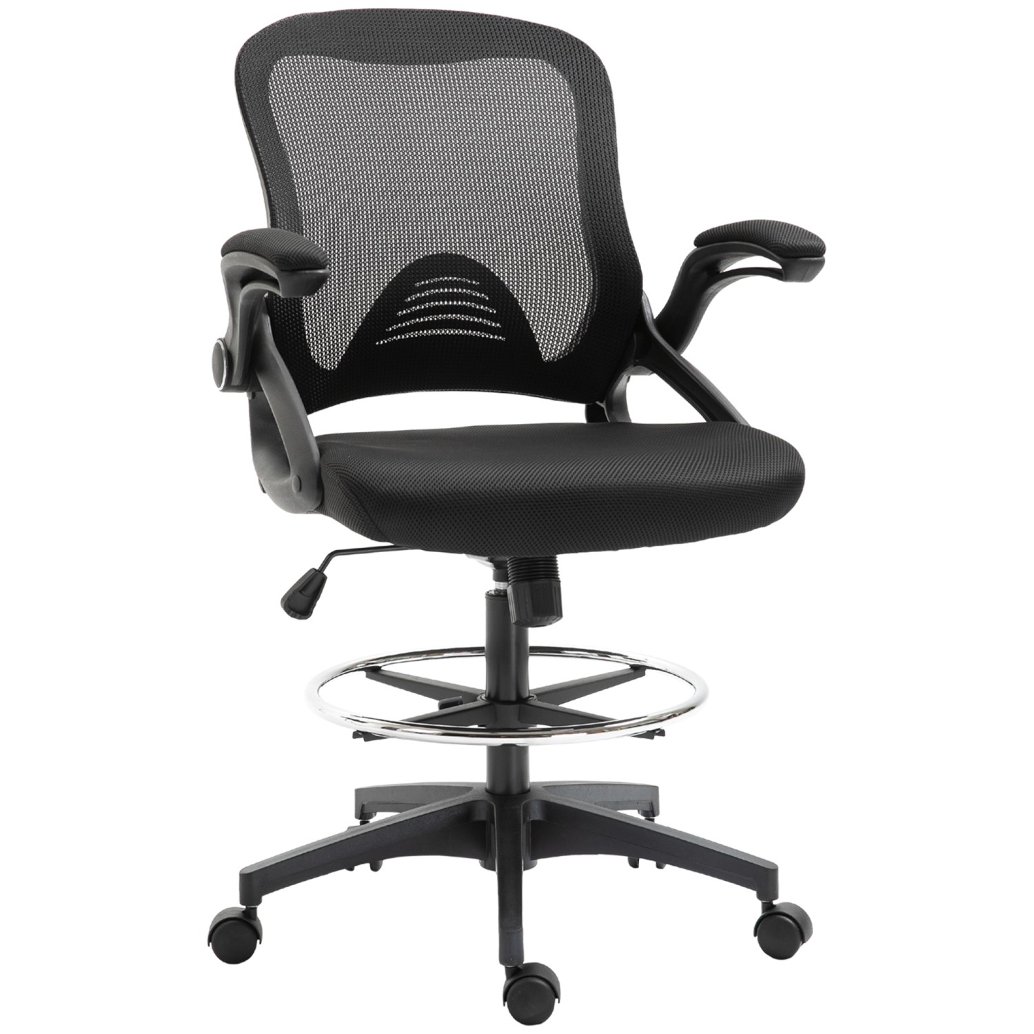 Vinsetto Mesh Zeichenstuhl mit Rollen 106-126 cm Höhenverstellbar Schwarz günstig online kaufen