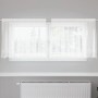 Weißer transparenter Spitzenvorhang aus Polyester, 200x80cm, mit dekorativer Kante am Fenster. Lichtfilternde Gardine.