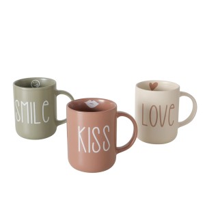 Boltze Home Jumbobecher Lovina, 3-fach sortiert, mit Schriftzug Smile, Kiss und Love.