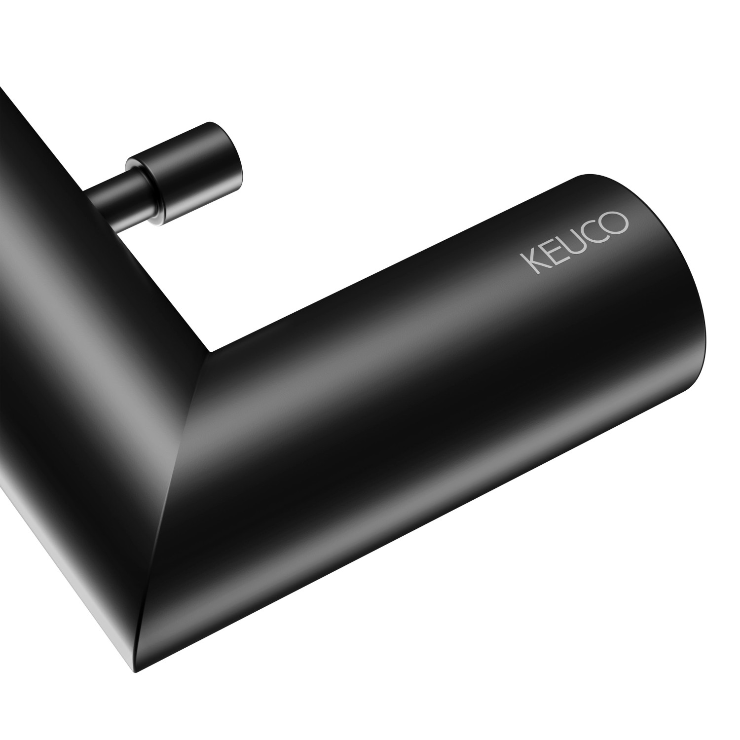 Detailaufnahme: Keuco Reva Black Badetuchhalter 80cm mit Haken, schwarz-matt. Badaccessoire für Handtücher.