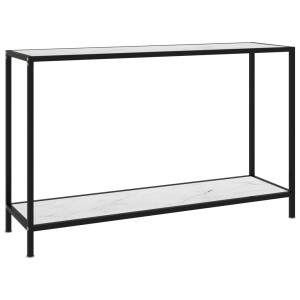 Weißer vidaXL Konsolentisch mit Marmor-Optik und schwarzem Stahlgestell, 120x35x75 cm.