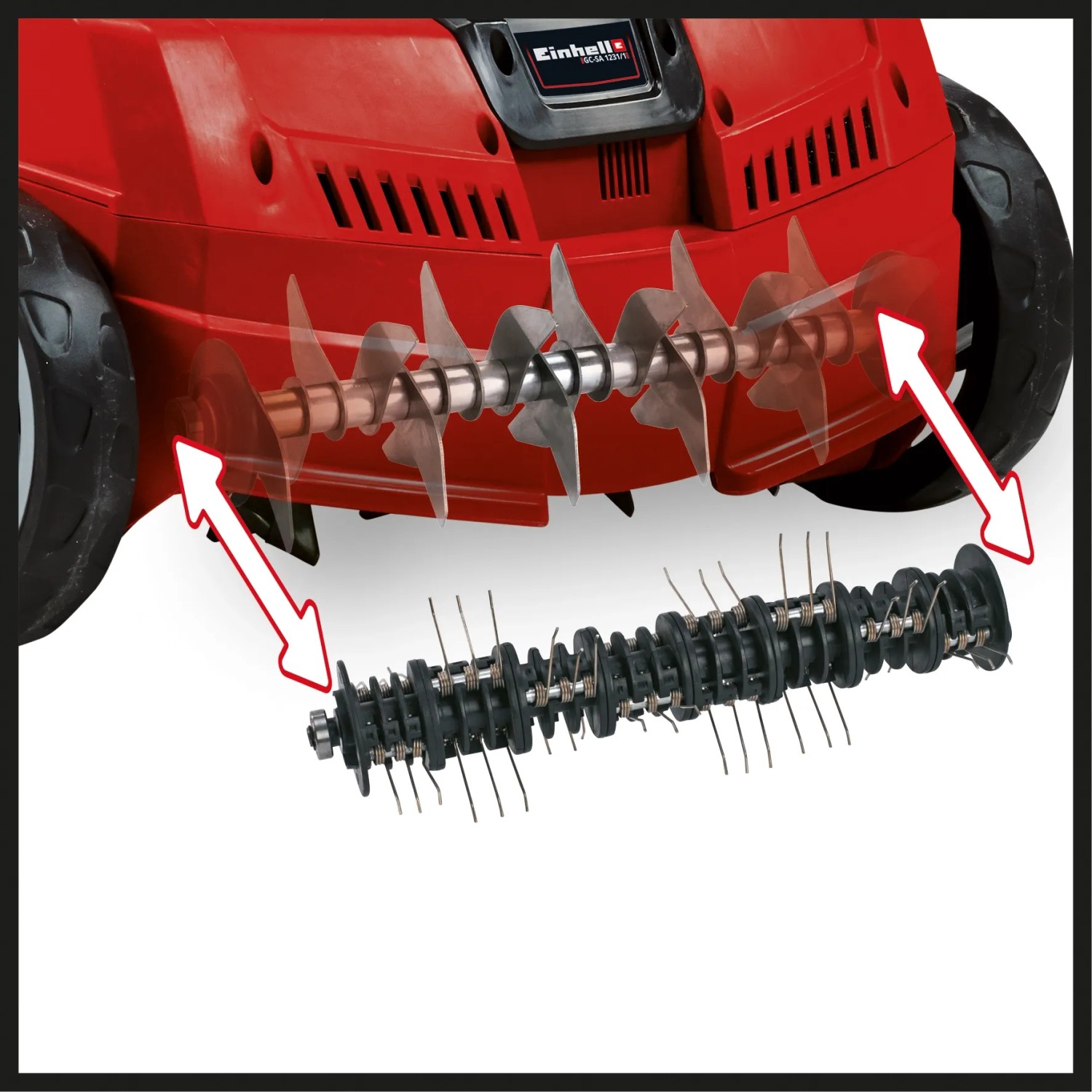 Einhell GC-SA 1231/1: Elektro-Vertikutierer mit Messer- und Lüfterwalze im Detail.