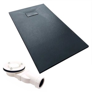 Bad Land Duschwanne Rechteck VIDAR 120x90x3,2 Verbundwerkstoff Schwarz Steinoptik Ablauf