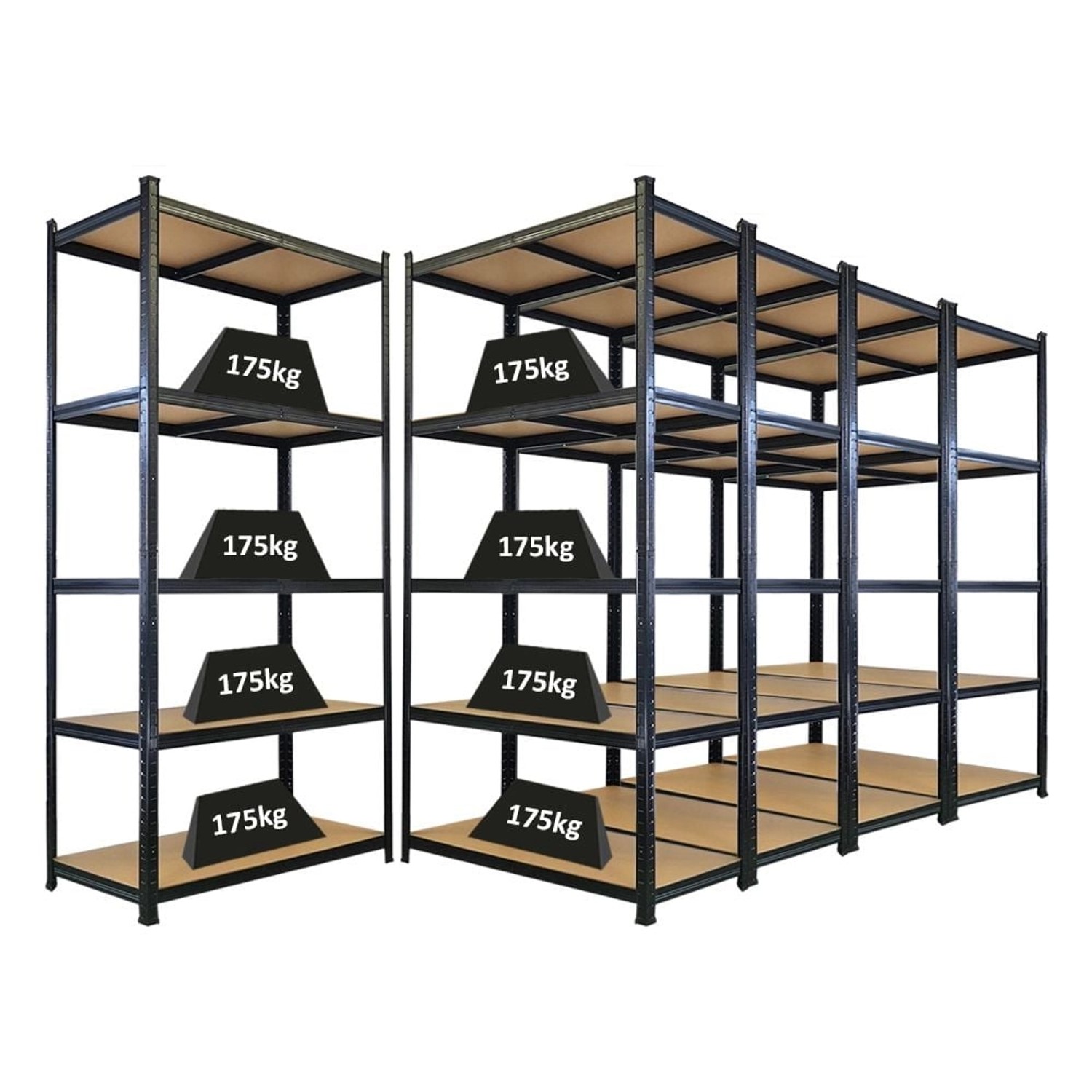 PROREGAL Mega Deal 5x Schwerlastregal Giant Ragnar HxBxT 200x100x50cm 5 Mdf-Platten-Ebenen Fachlast 175kg Schwarz